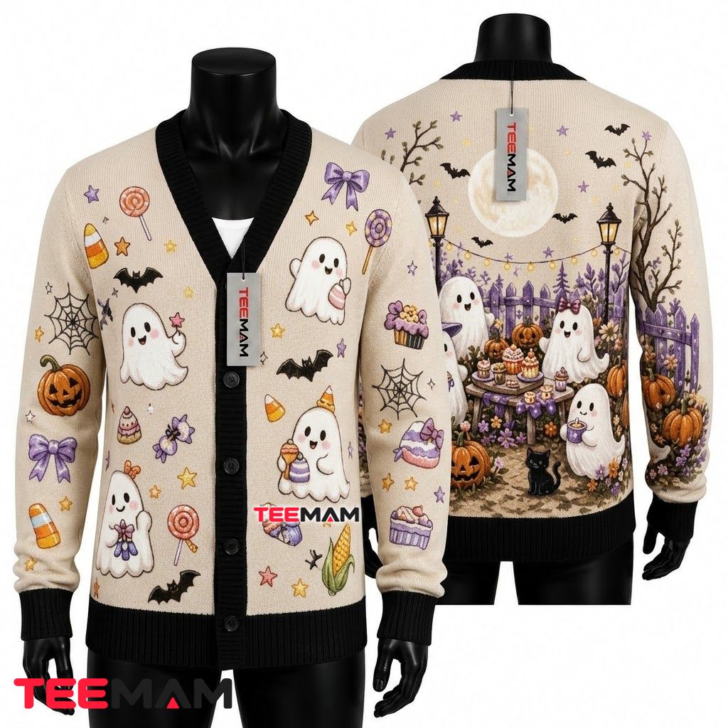 Ghost Halloween Cardigan Tea Party Pumpkin Garden 1
