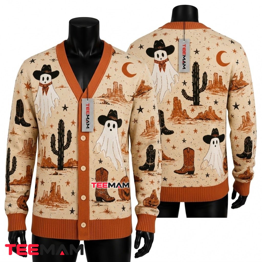 Ghost Halloween Cardigan Western Cowboy Desert 1