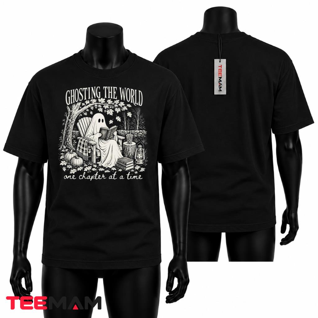 Ghost Reading Book T-Shirt Halloween Fall Pumpkin