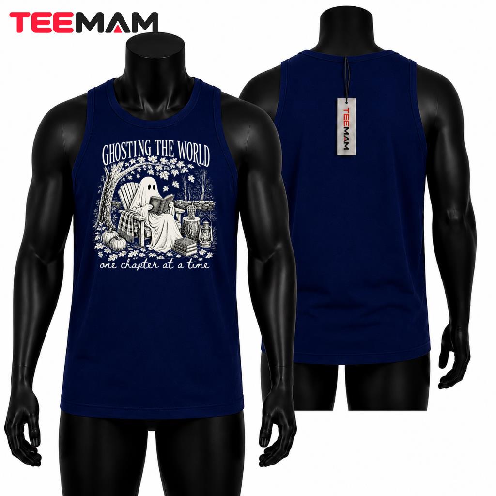 Ghost Reading Book Tank Top Halloween Fall Pumpkin Ghost Reading Book Tank Top Halloween Fall Pumpkin