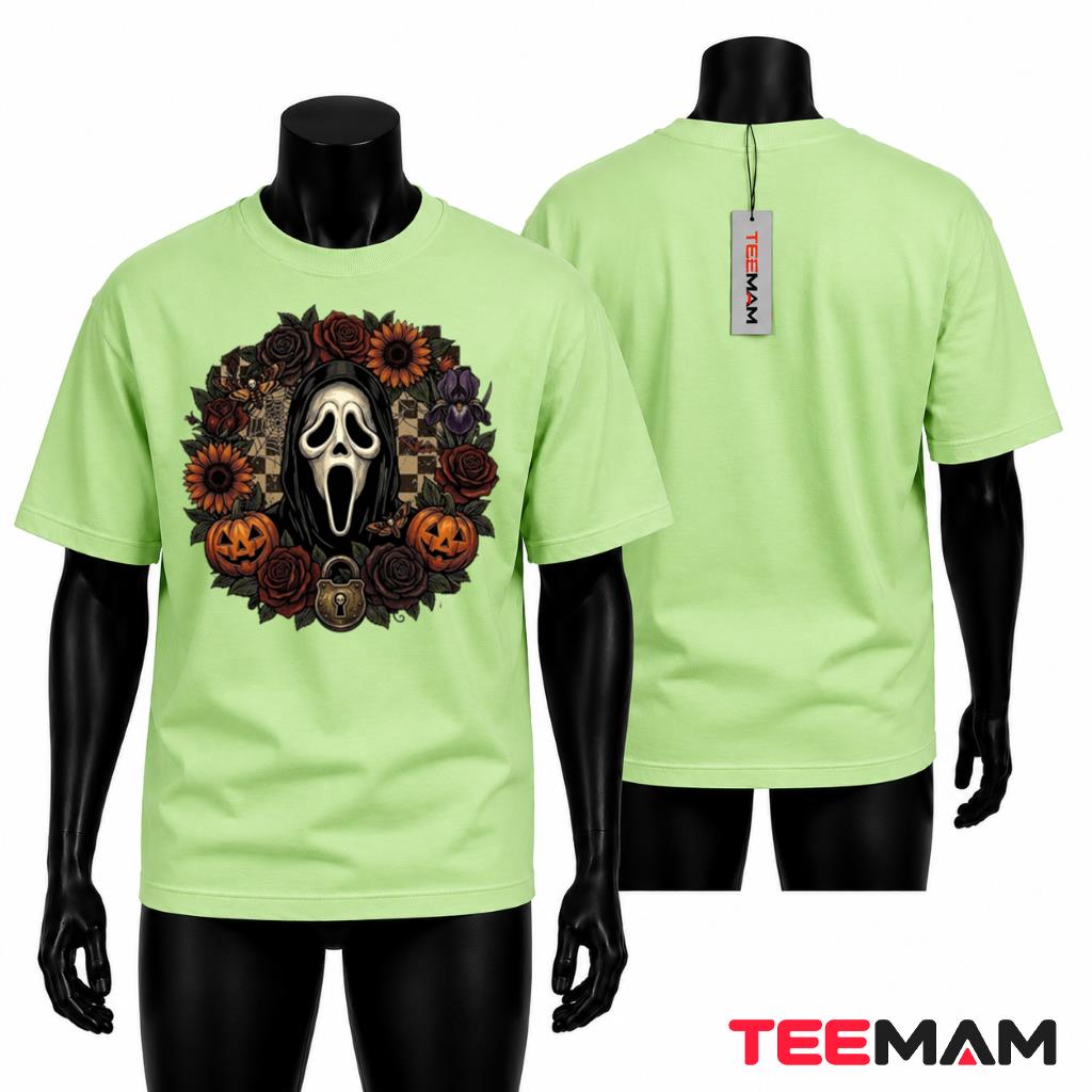Ghostface Halloween T-Shirt Horror Floral Skull Pumpkin