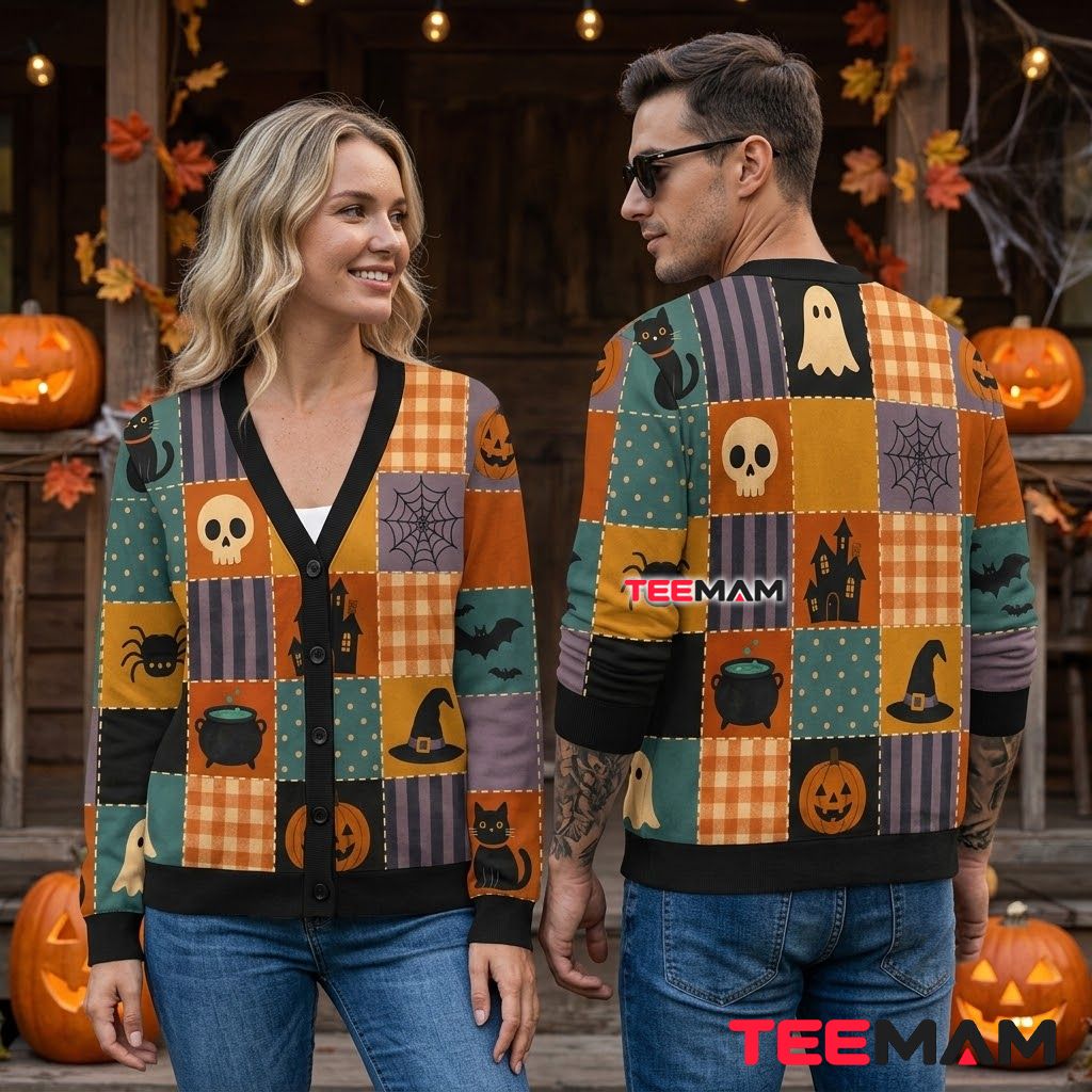 Gingham Halloween Cardigan Skull Spider Cauldron 2 Gingham Halloween Cardigan Skull Spider Cauldron 2