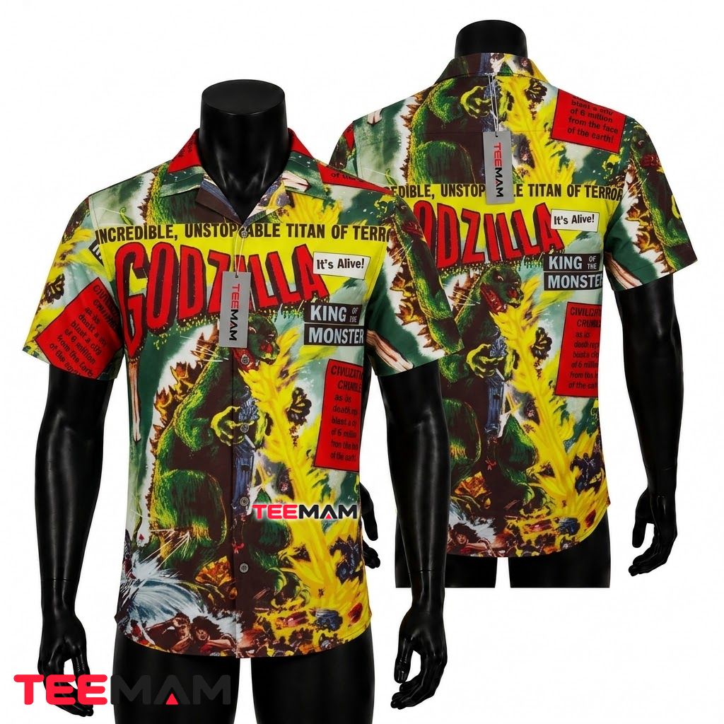 Godzilla Hawaiian Shirt Great Wave Japanese Print