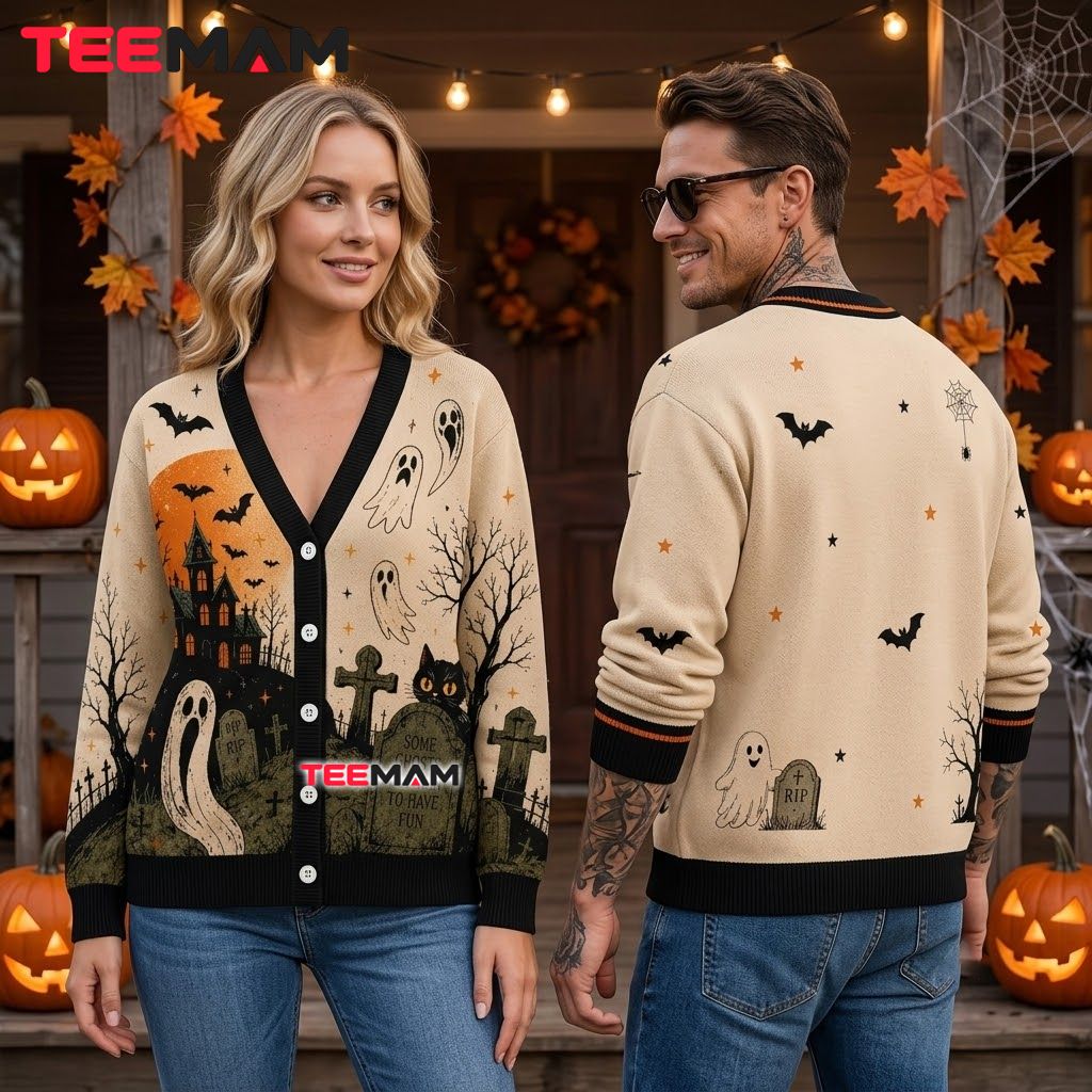 Gothic Halloween Cardigan Haunted House Ghost Black Cat 2 Gothic Halloween Cardigan Haunted House Ghost Black Cat 2