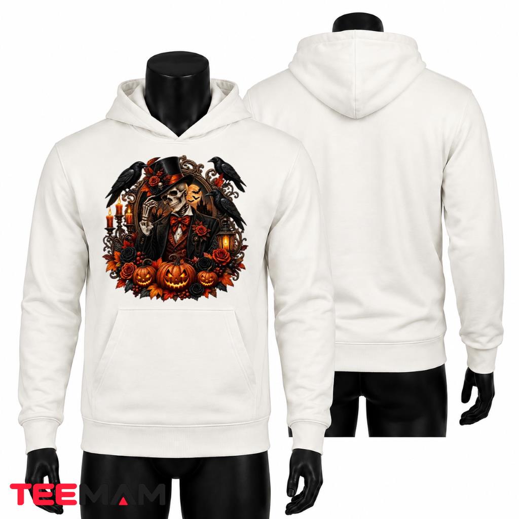 Gothic Skeleton Halloween Hoodie Gentleman Raven Pumpkin Gothic Skeleton Halloween Hoodie Gentleman Raven Pumpkin