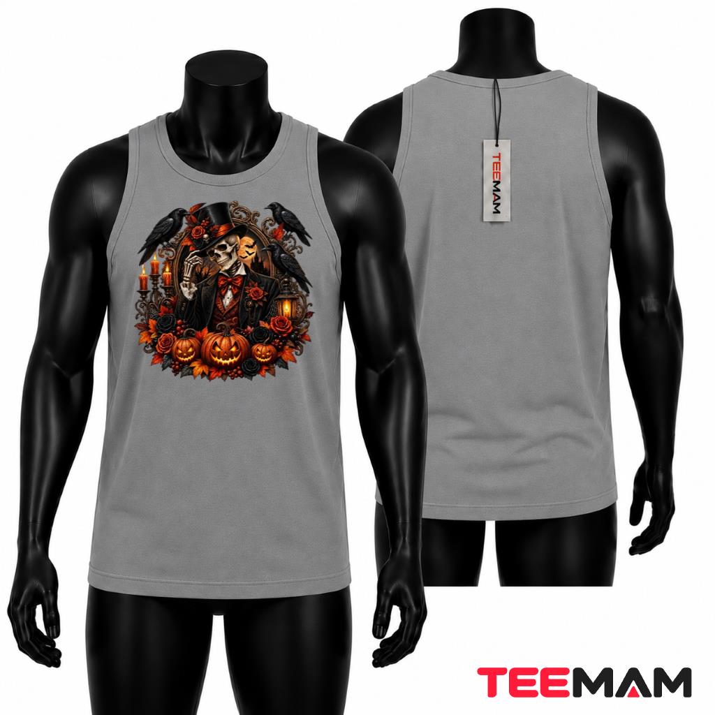 Gothic Skeleton Halloween Tank Top Gentleman Raven Pumpkin Gothic Skeleton Halloween Tank Top Gentleman Raven Pumpkin