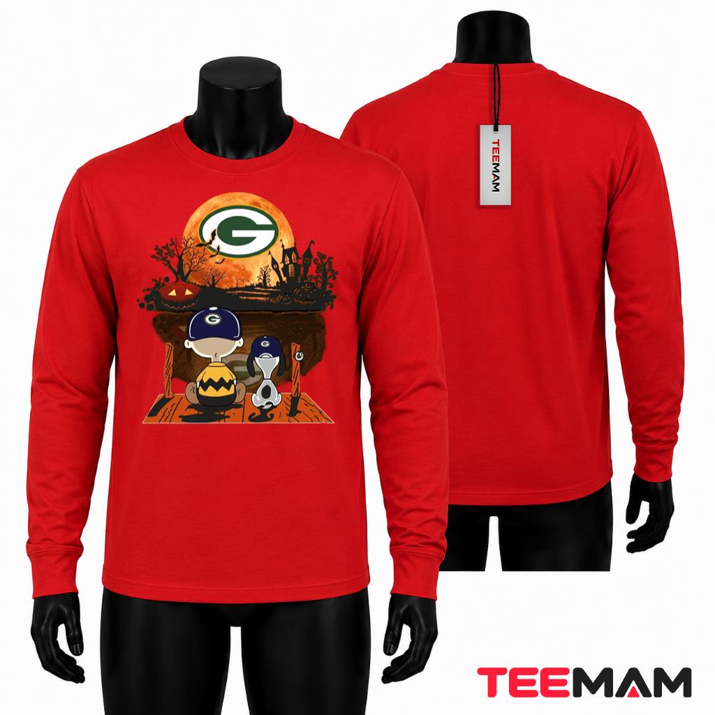 Green Bay Packers Halloween Long Sleeve Charlie Brown Snoopy Green Bay Packers Halloween Long Sleeve Charlie Brown Snoopy