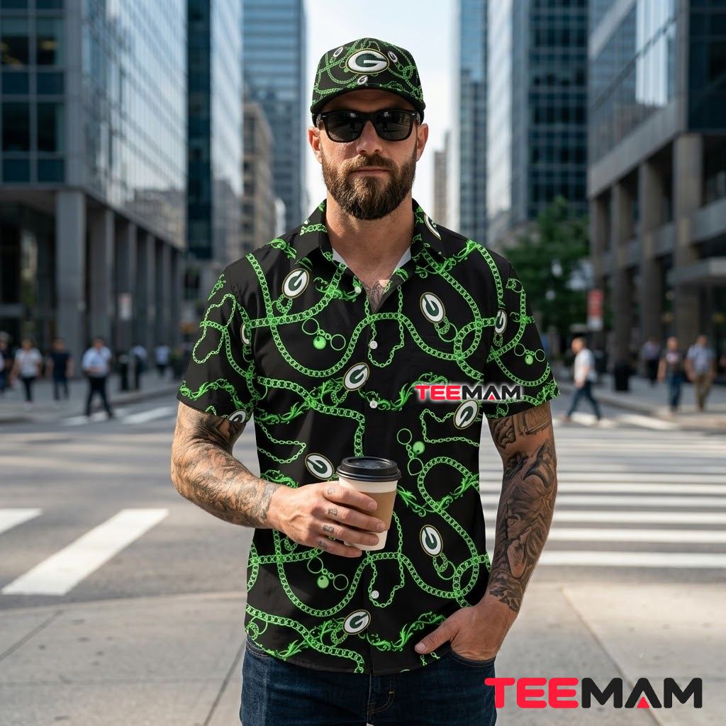 Green Bay Packers Hawaiian Shirt Chain Pattern Back Green Bay Packers Hawaiian Shirt Chain Pattern Back