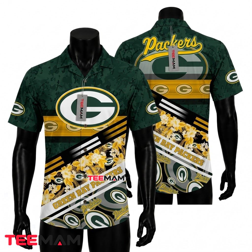 Green Bay Packers Hawaiian Shirt Diagonal Stripe Front