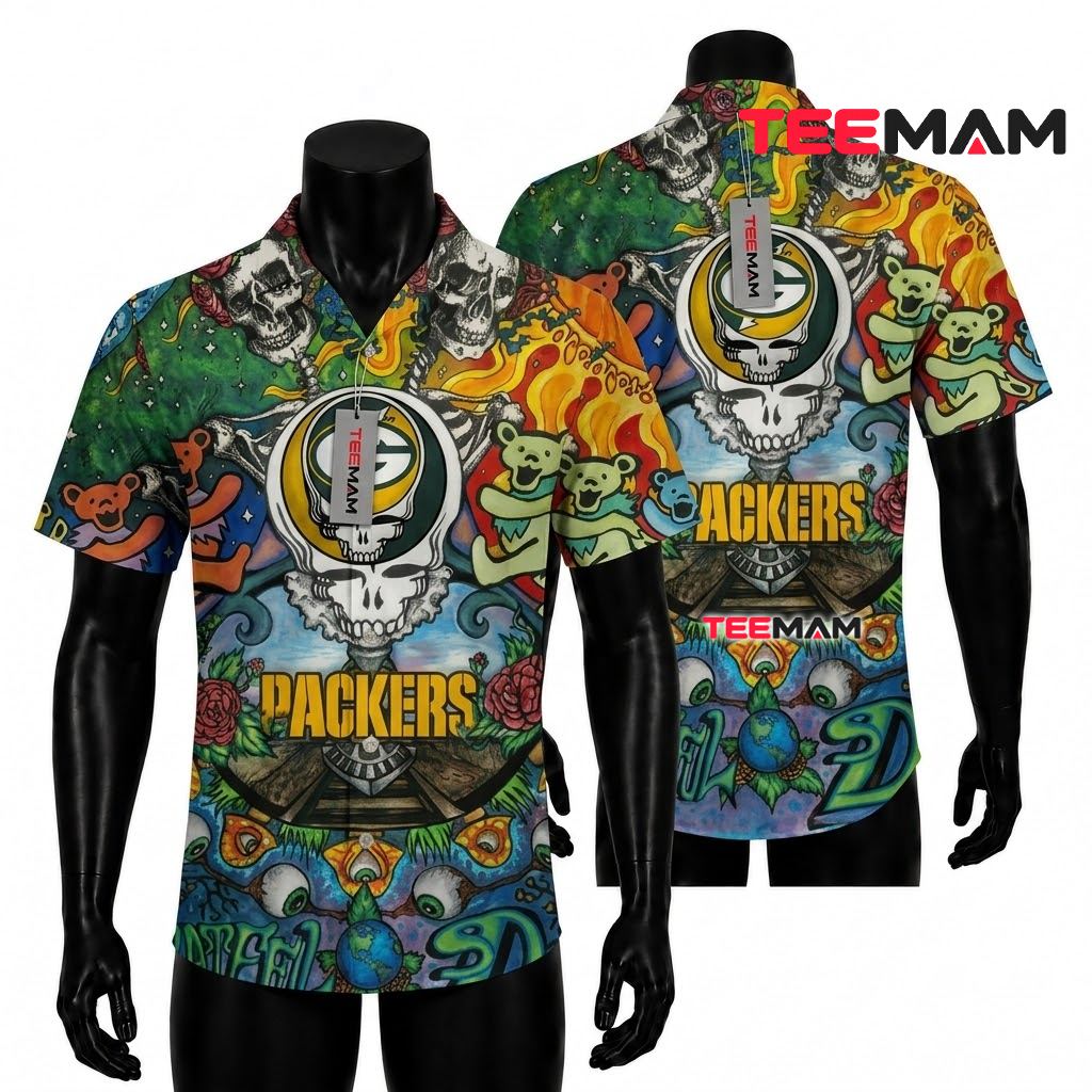 Green Bay Packers Hawaiian Shirt Grateful Dead Front