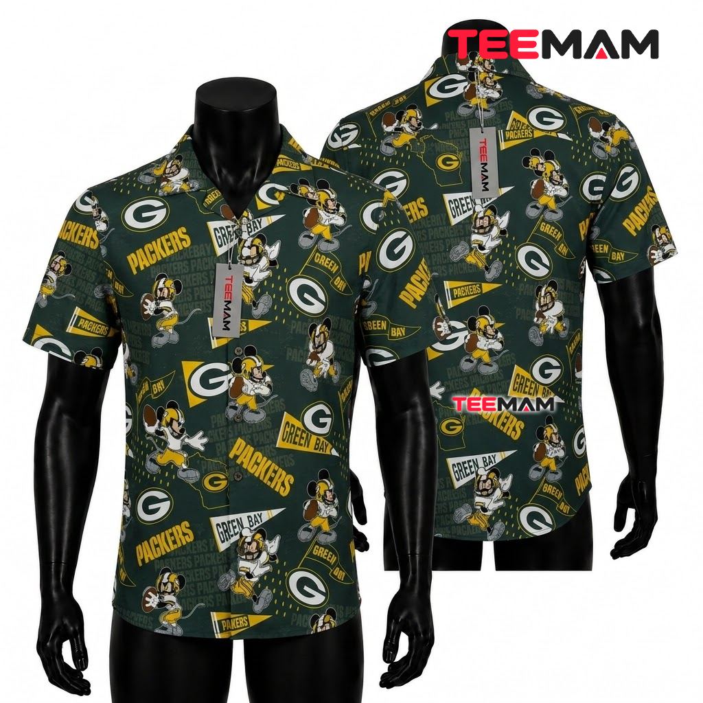 Green Bay Packers Hawaiian Shirt Mickey Mouse Front