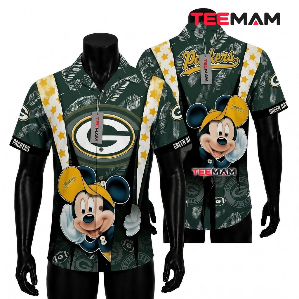 Green Bay Packers Hawaiian Shirt Mickey Stars Front