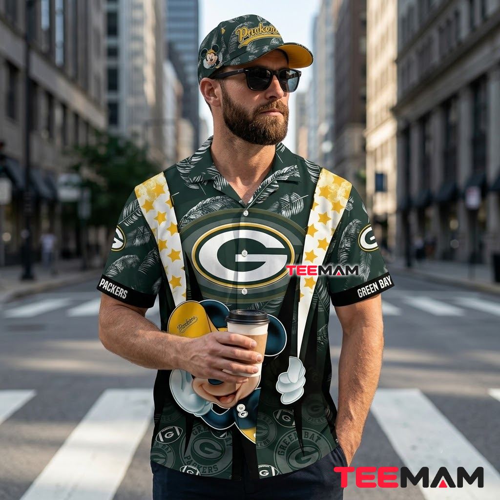 Green Bay Packers Hawaiian Shirt Mickey Stars Back Green Bay Packers Hawaiian Shirt Mickey Stars Back