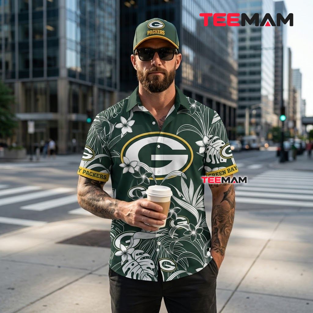 Green Bay Packers Hawaiian Shirt Monochrome Botanical Back Green Bay Packers Hawaiian Shirt Monochrome Botanical Back