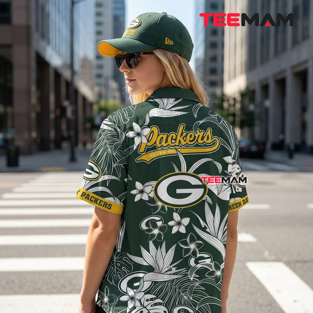 Green Bay Packers Hawaiian Shirt Monochrome Botanical Version 3 Green Bay Packers Hawaiian Shirt Monochrome Botanical Version 3