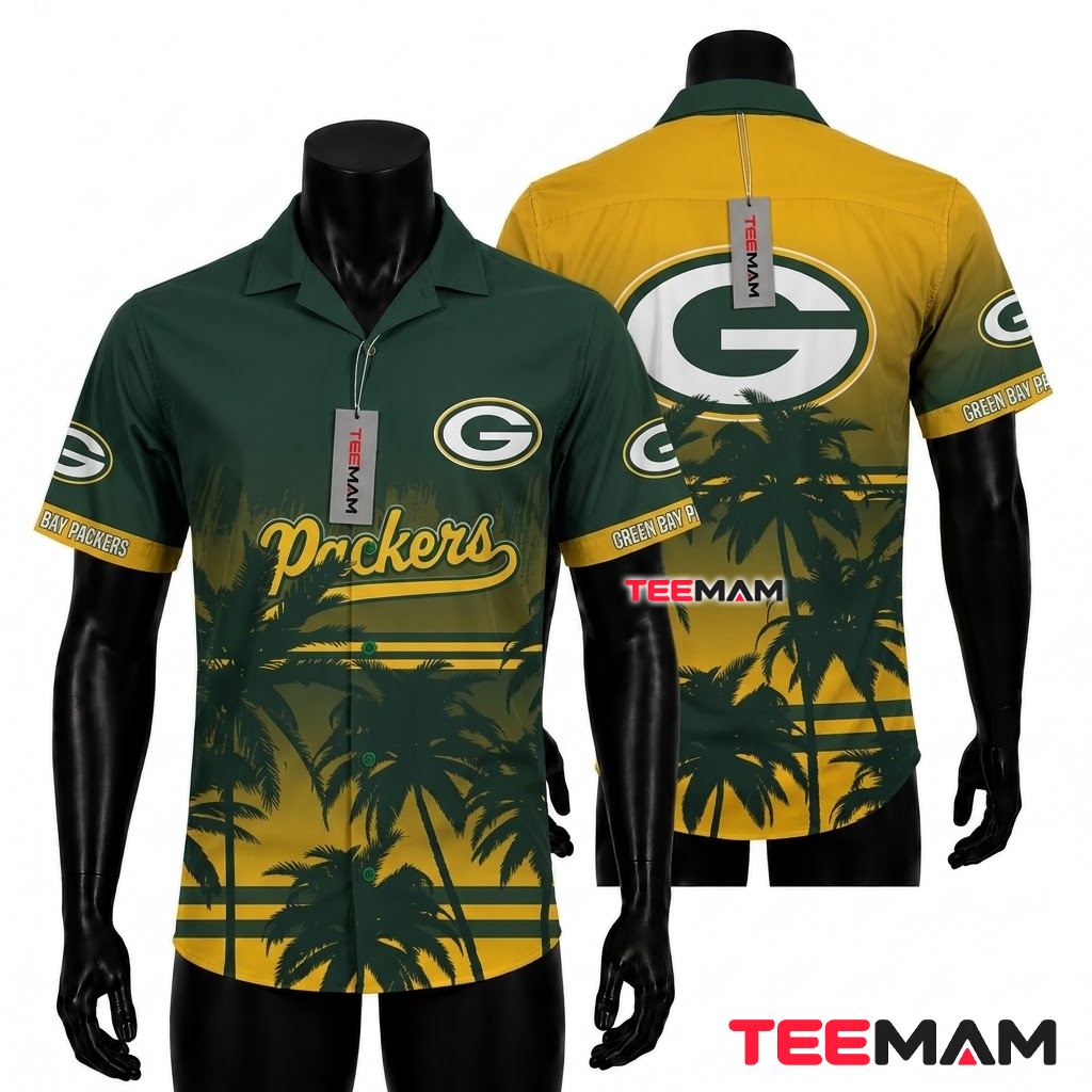 Green Bay Packers Hawaiian Shirt Palm Tree Front