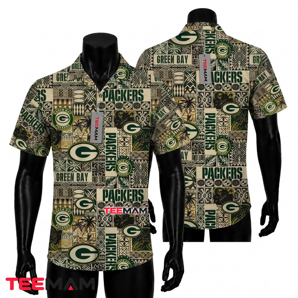 Green Bay Packers Hawaiian Shirt Tribal Patchwork Front