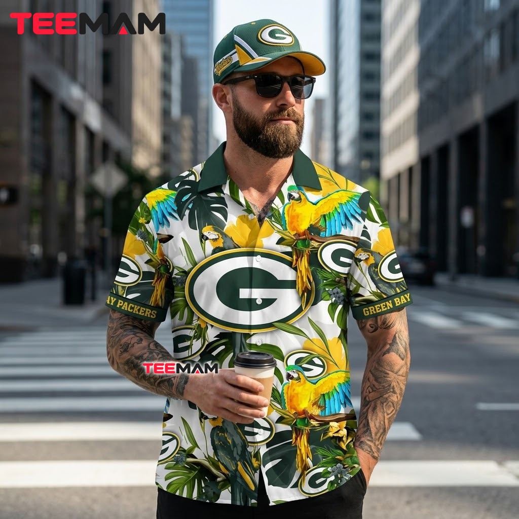 Green Bay Packers Hawaiian Shirt Tropical Parrot Back Green Bay Packers Hawaiian Shirt Tropical Parrot Back