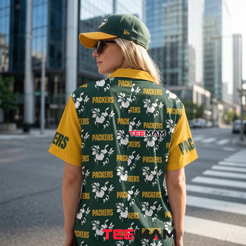 Green Bay Packers Hawaiian Shirt White Hibiscus Version 3 Green Bay Packers Hawaiian Shirt White Hibiscus Version 3
