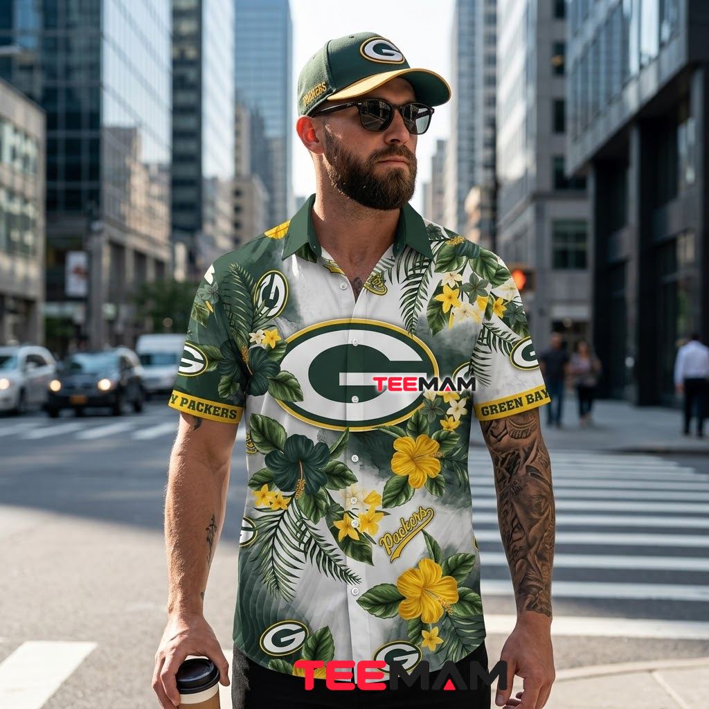 Green Bay Packers Hawaiian Shirt Yellow Hibiscus Back Green Bay Packers Hawaiian Shirt Yellow Hibiscus Back
