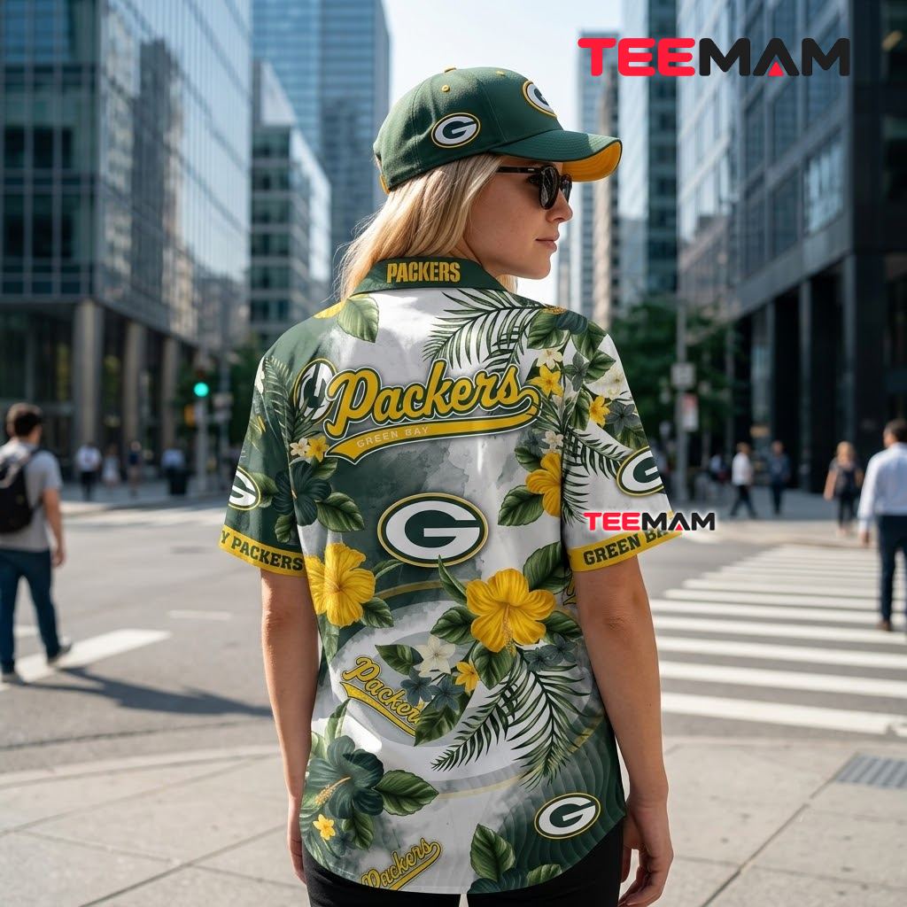 Green Bay Packers Hawaiian Shirt Yellow Hibiscus Version 3 Green Bay Packers Hawaiian Shirt Yellow Hibiscus Version 3