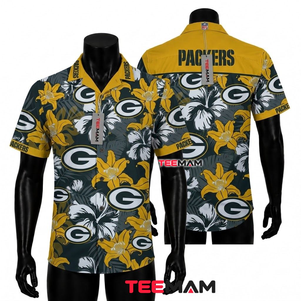 Green Bay Packers Hawaiian Shirt Yellow Lily Front