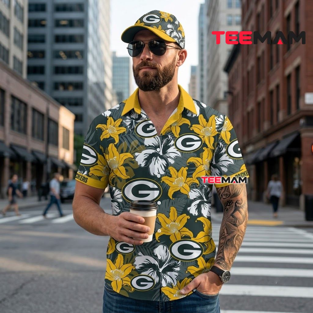 Green Bay Packers Hawaiian Shirt Yellow Lily Back Green Bay Packers Hawaiian Shirt Yellow Lily Back