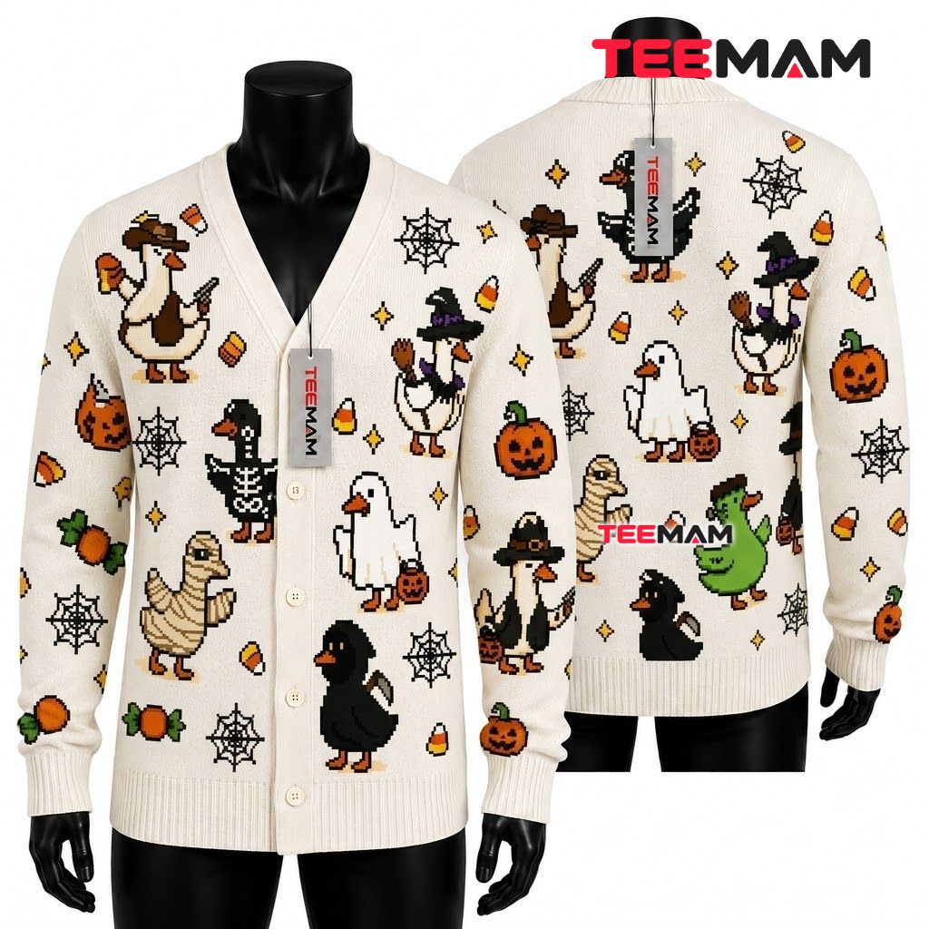 Halloween Cardigan Pixel Art Duck Costume Funny 1