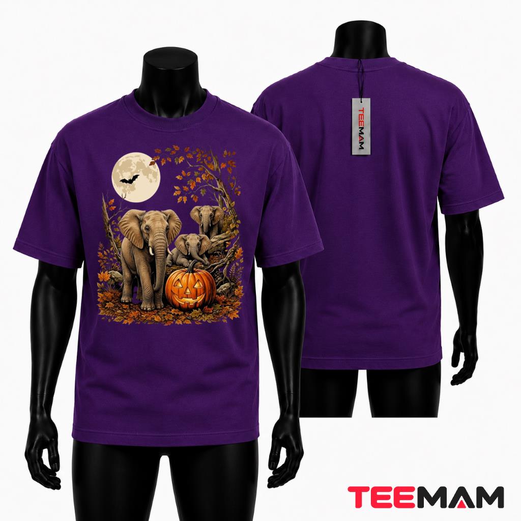 Halloween Elephants T-Shirt Spooky Pumpkin Autumn Night