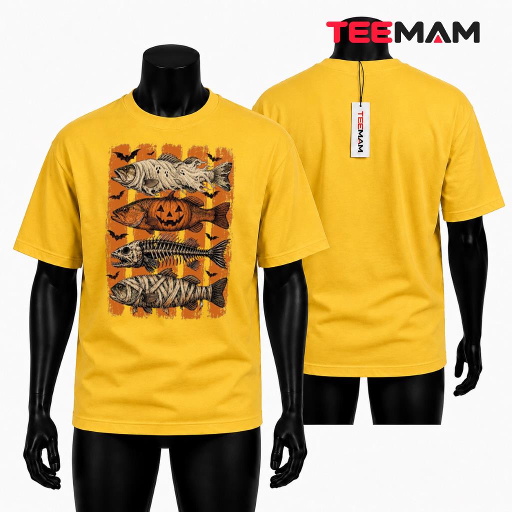 Halloween Fish T-Shirt Spooky Skeleton Pumpkin Costume