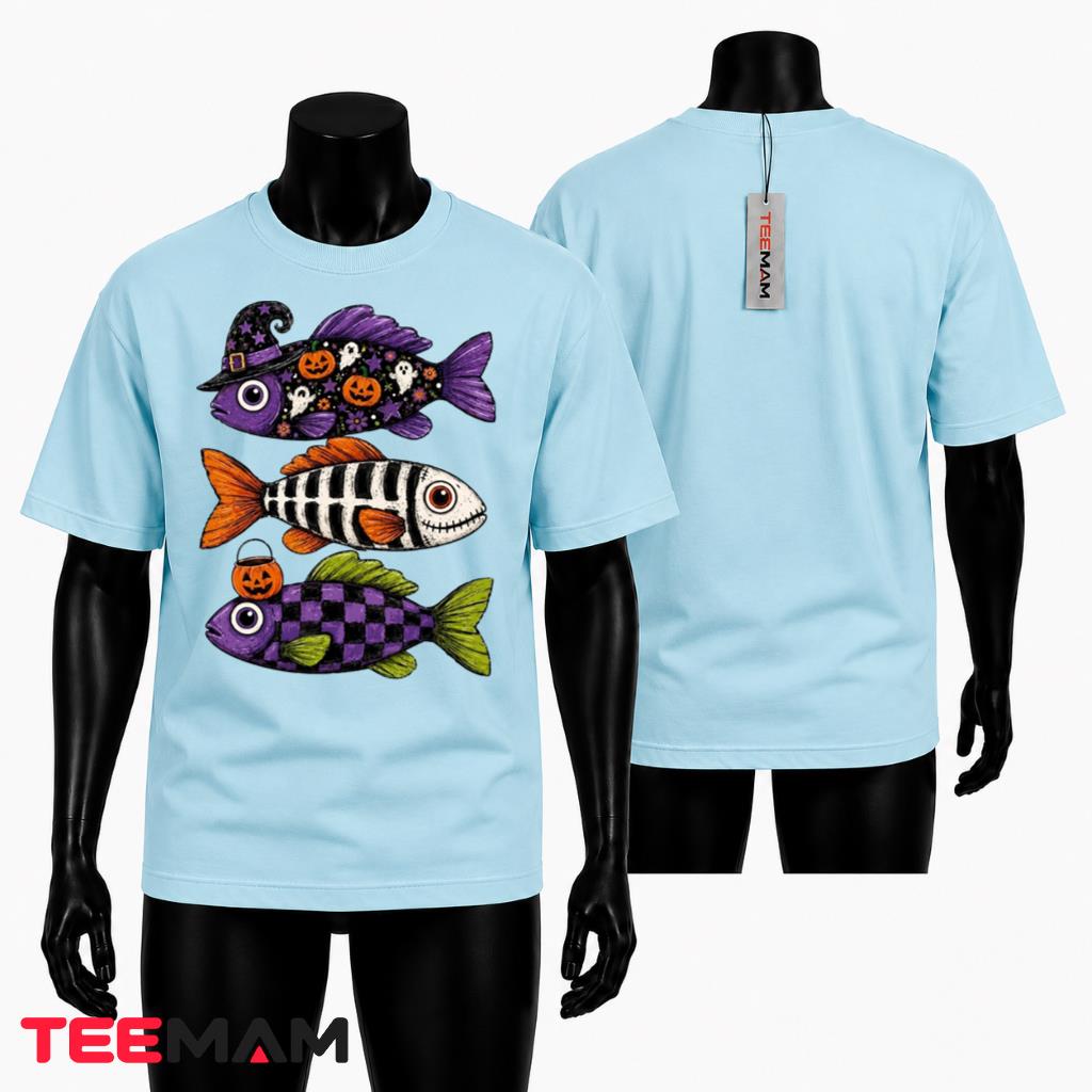 Halloween Fish T-Shirt Spooky Witch Pumpkin Fishing