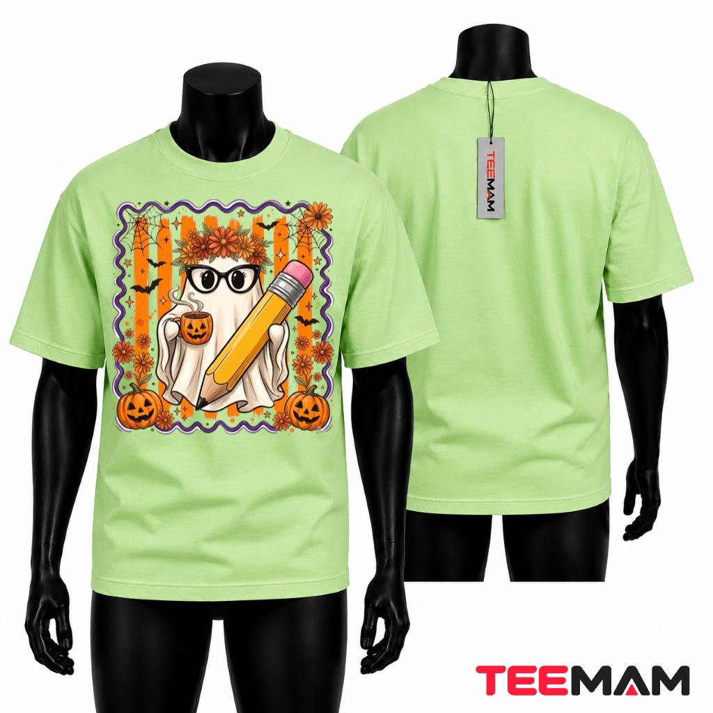 Halloween Ghost T-Shirt Pencil Pumpkin Coffee