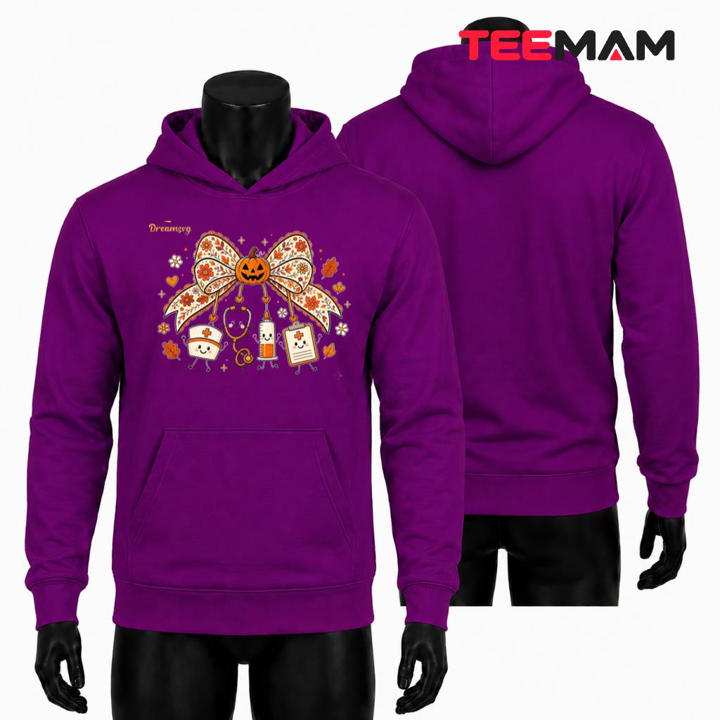 Halloween Nurse Hoodie Pumpkin Bow Coquette Medical Halloween Nurse Hoodie Pumpkin Bow Coquette Medical