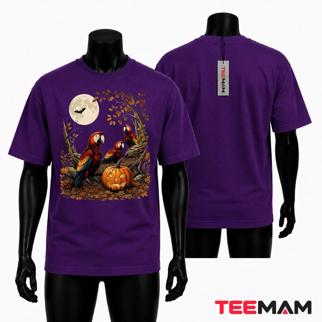Halloween Parrots T-Shirt Spooky Pumpkin Autumn Night