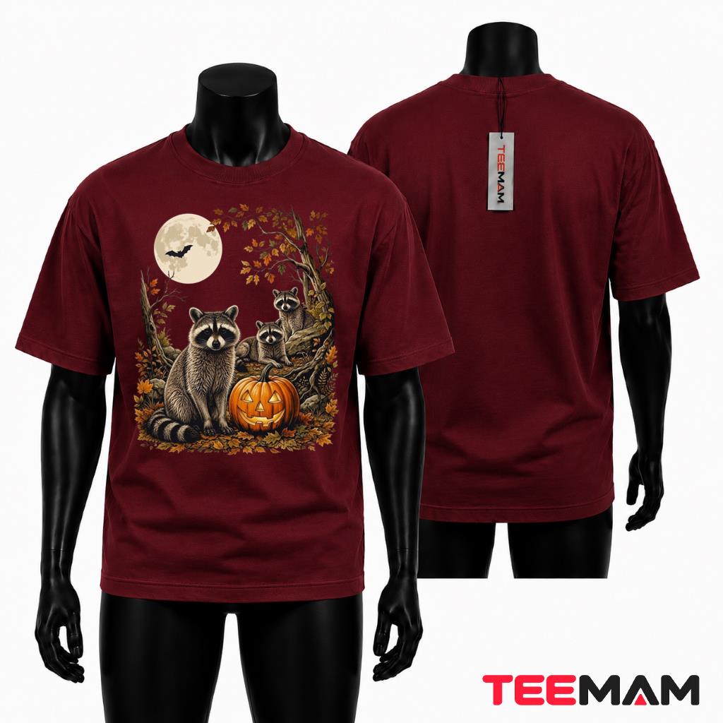 Halloween Raccoon T-Shirt Spooky Pumpkin Forest Wildlife