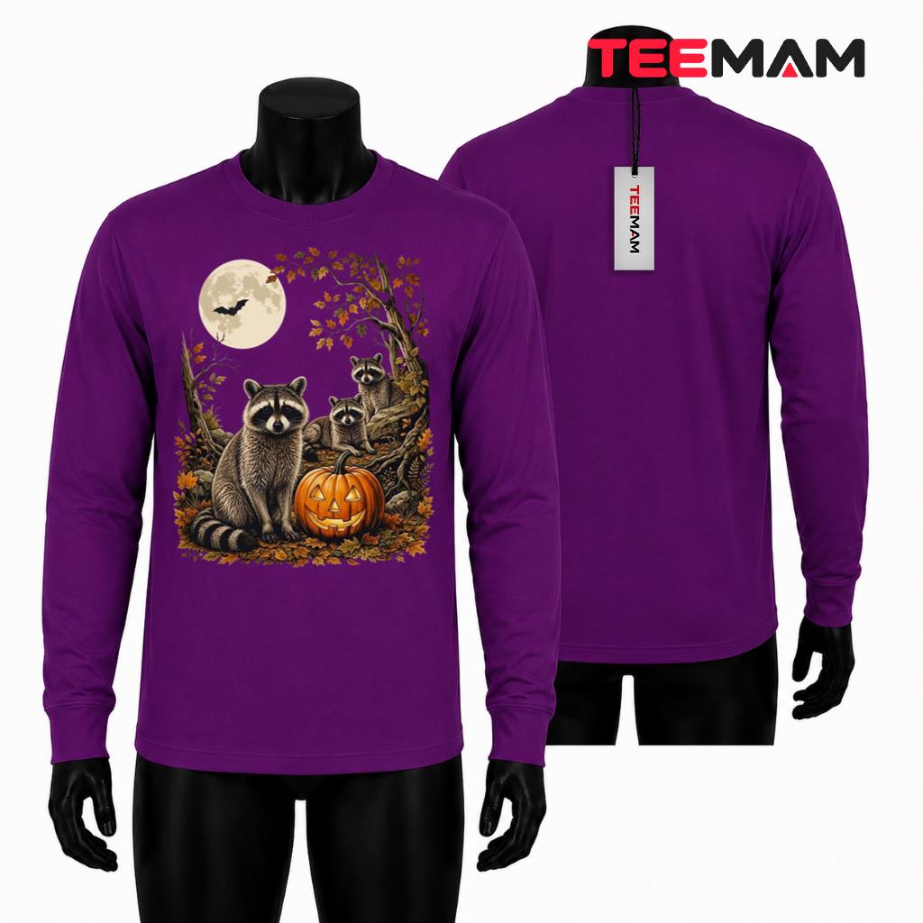Halloween Raccoon Long Sleeve Spooky Pumpkin Forest Wildlife Halloween Raccoon Long Sleeve Spooky Pumpkin Forest Wildlife