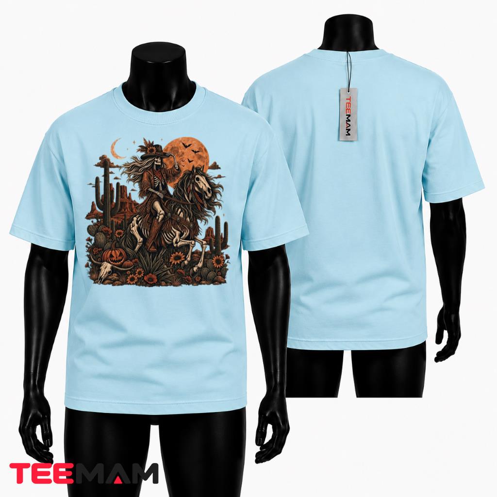 Halloween Skeleton Cowgirl T-Shirt Western Horse Spooky