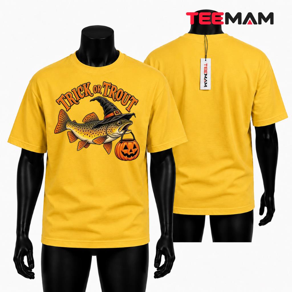 Halloween Trout Fish T-Shirt Witch Hat Pumpkin