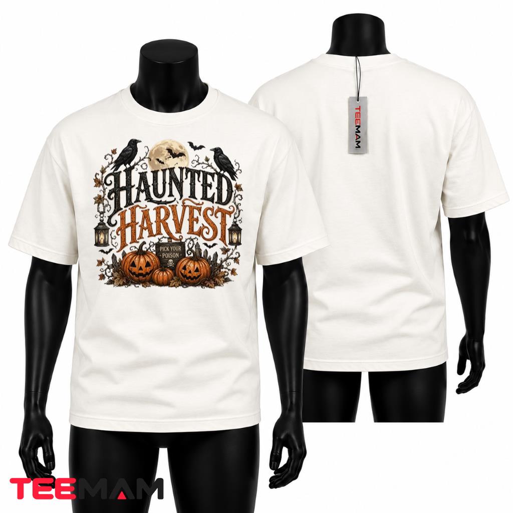 Haunted Harvest Halloween T-Shirt Raven Pumpkin Moon