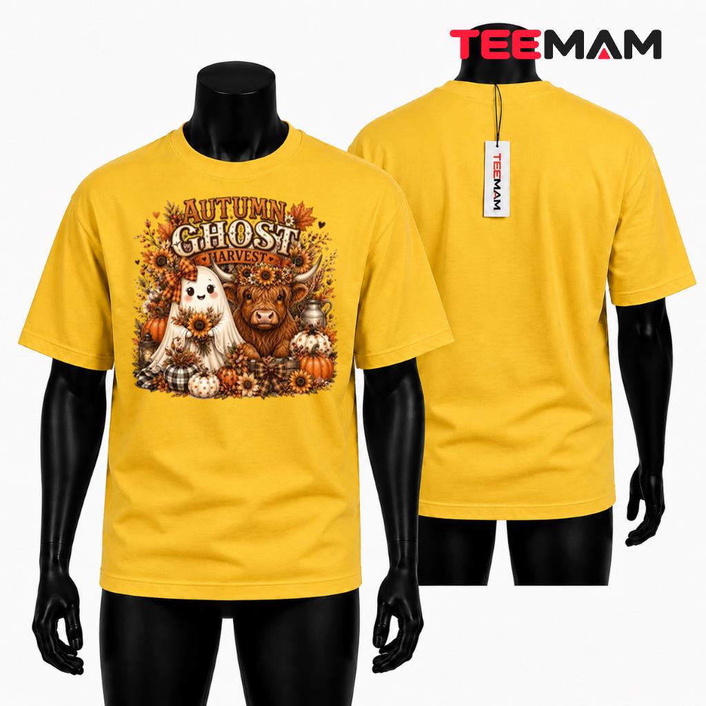 Highland Cow Ghost T-Shirt Autumn Harvest Sunflower Fall
