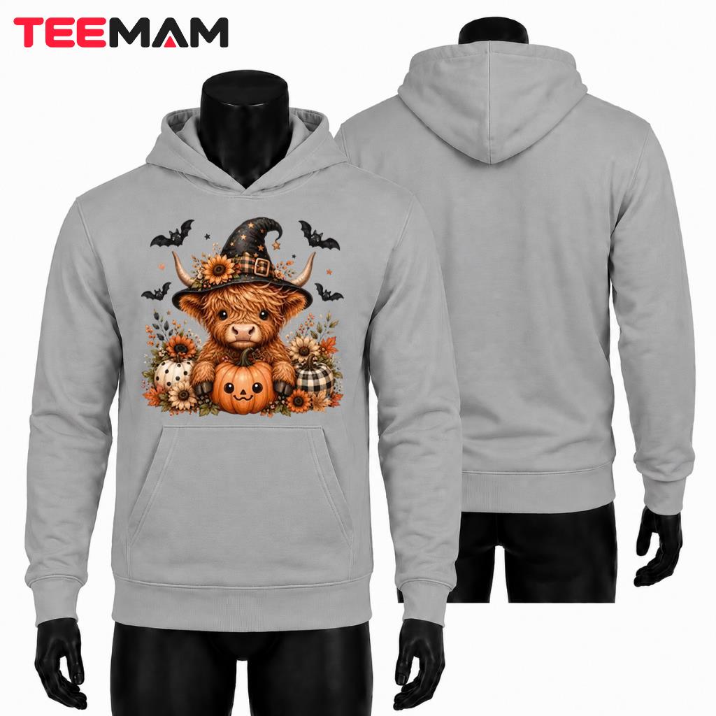 Highland Cow Halloween Hoodie Witch Hat Pumpkin Spooky Highland Cow Halloween Hoodie Witch Hat Pumpkin Spooky