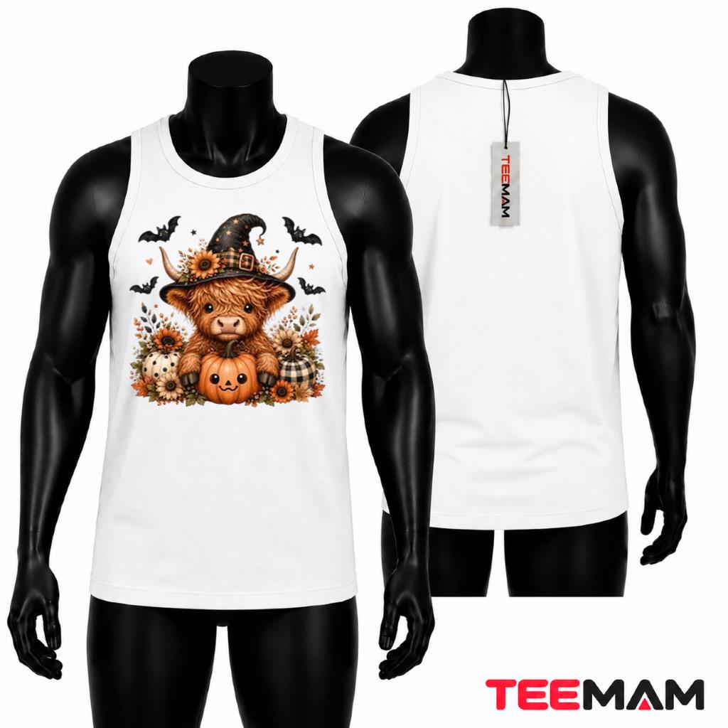Highland Cow Halloween Tank Top Witch Hat Pumpkin Spooky Highland Cow Halloween Tank Top Witch Hat Pumpkin Spooky