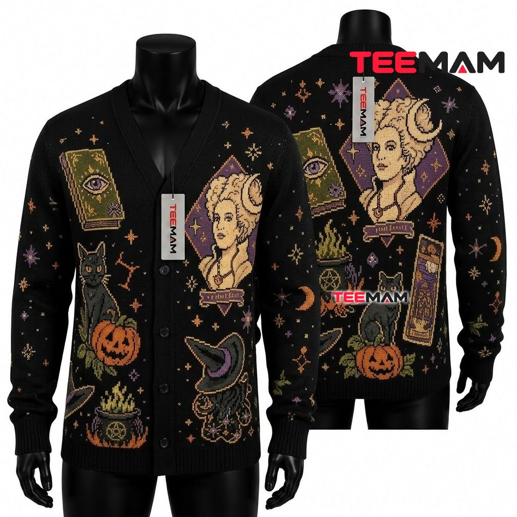 Hocus Pocus Halloween Cardigan Witch Black Cat 1
