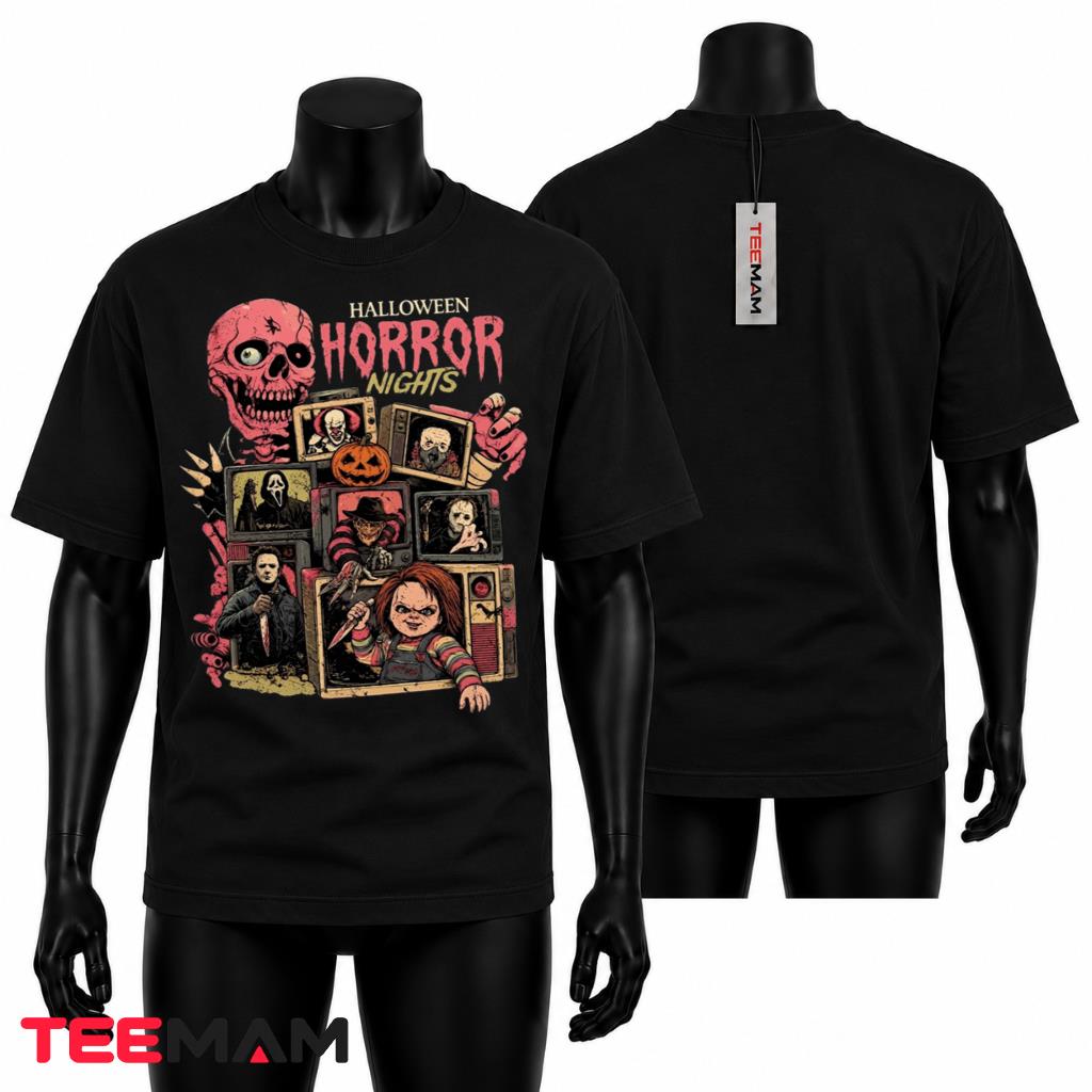 Horror Movie Characters Halloween T-Shirt Horror Nights Retro TV Skull
