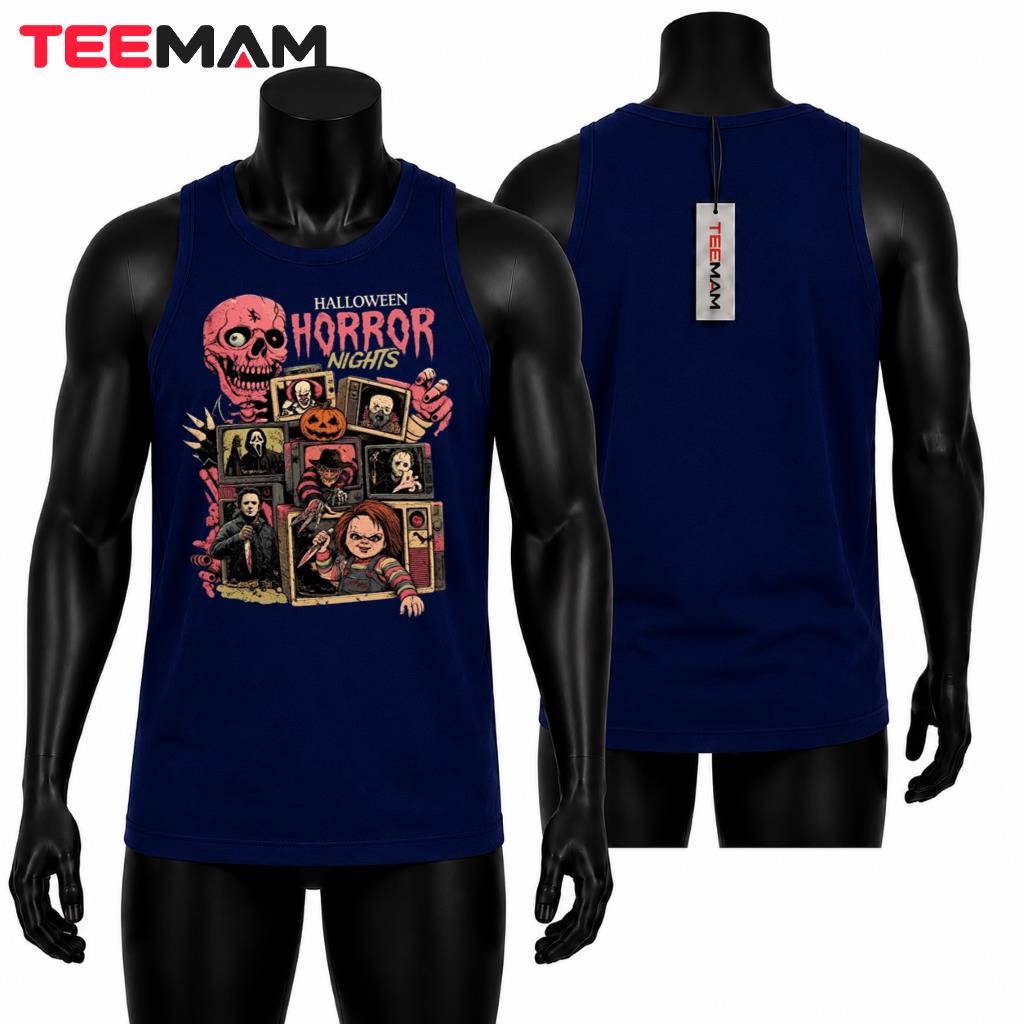 Horror Movie Characters Halloween Tank Top Horror Nights Retro TV Skull Horror Movie Characters Halloween Tank Top Horror Nights Retro TV Skull