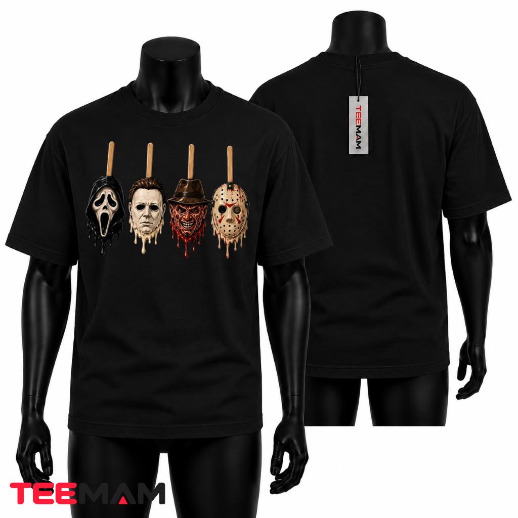 Horror Movie Characters Halloween T-Shirt Melting Popsicle Masks