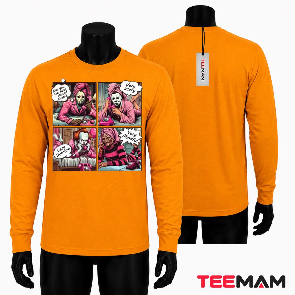 Horror Movie Characters Halloween Long Sleeve Very Demure Very Mindful Slumber Party Horror Movie Characters Halloween Long Sleeve Very Demure Very Mindful Slumber Party