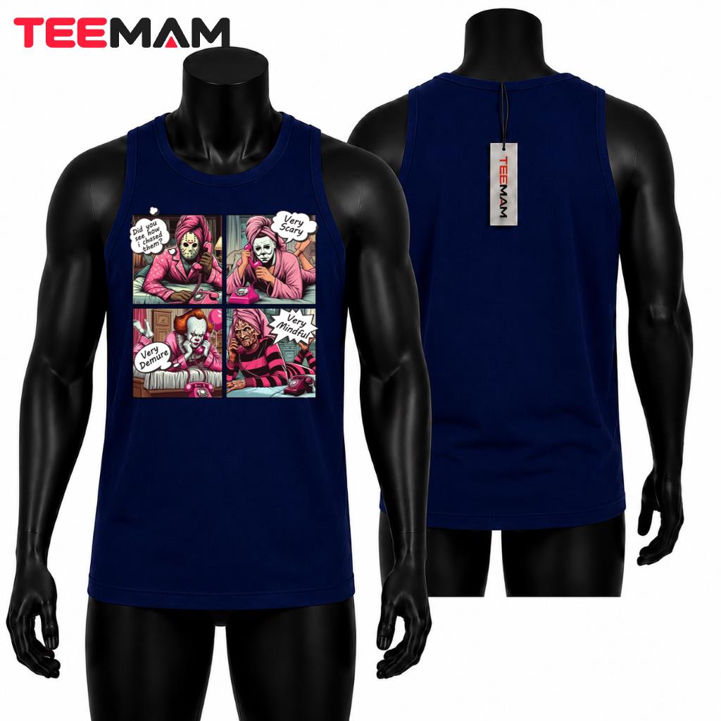 Horror Movie Characters Halloween Tank Top Very Demure Very Mindful Slumber Party Horror Movie Characters Halloween Tank Top Very Demure Very Mindful Slumber Party