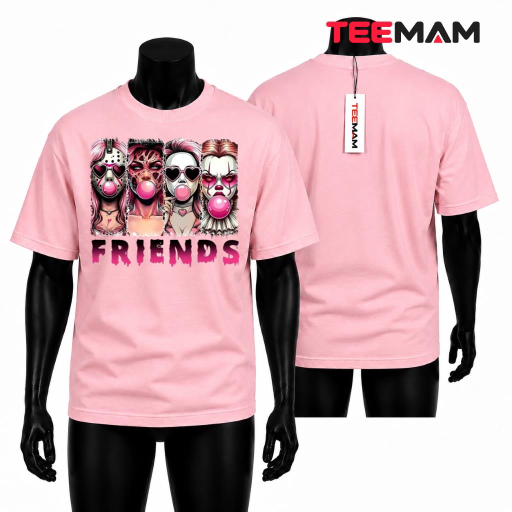 Horror Movie Friends Halloween T-Shirt Pink Bubblegum
