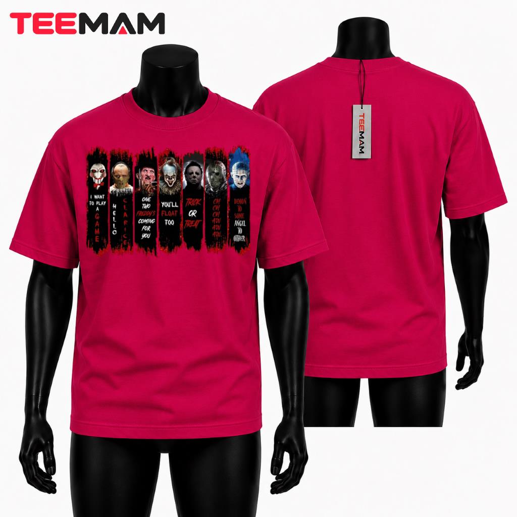 Horror Movie Villains Halloween T-Shirt Blood Drip Panels